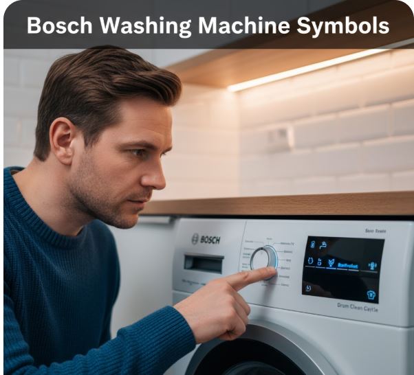 Someone trying to understand what the symbols on a Bosch washing machine mean