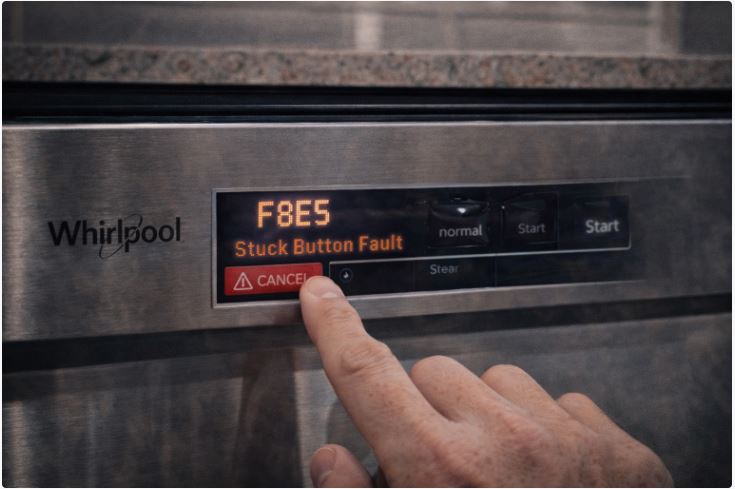 Discover how to fix F8E5 and Stuck Button Faults on Whirlpool dishwashers