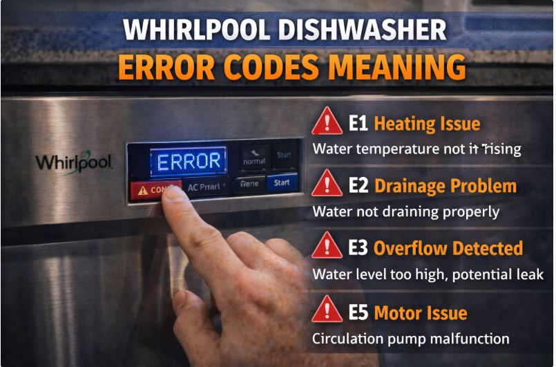 Learn what Whirlpool dishwasher error codes mean and how to fix them