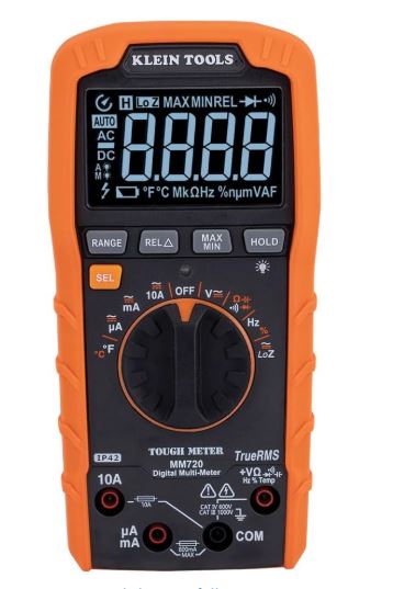 Determine voltage, currency, and resistance in home appliances using the Klein Tools MM720 Digital Multimeter