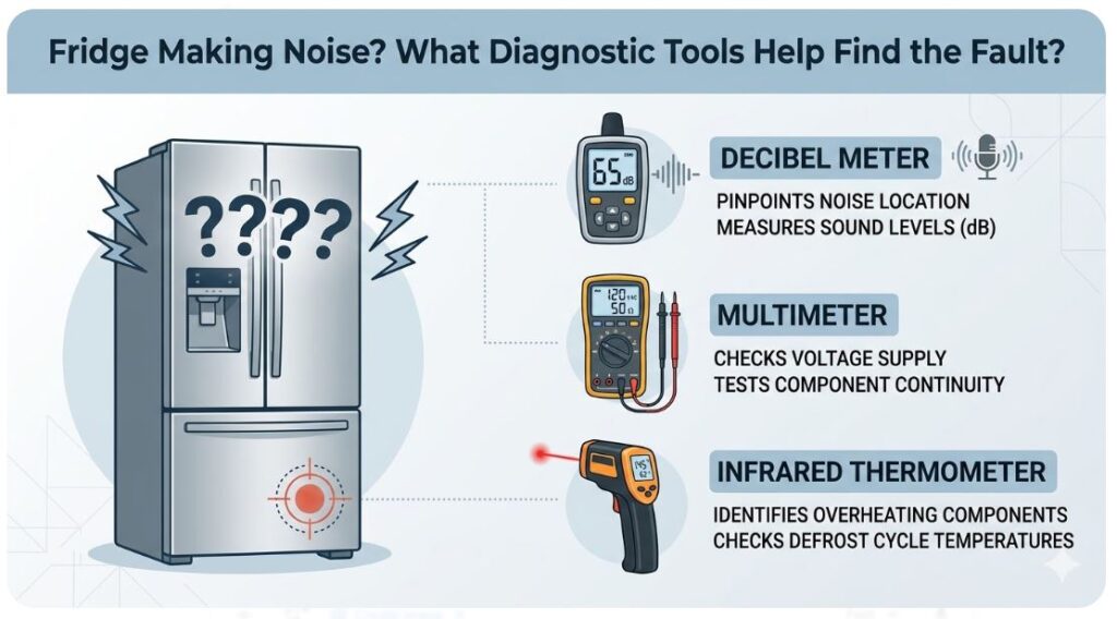 Learn how to use simple diagnostic tools to check a fridge making noise