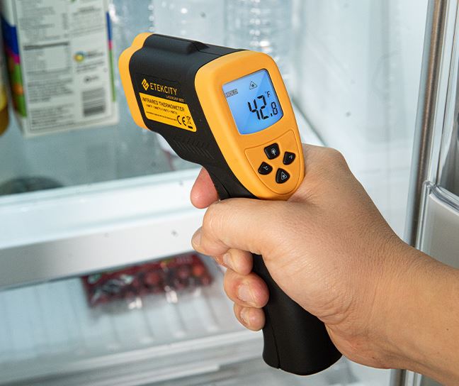 Check refrigerator temperature using the Etekcity Infrared Thermometer