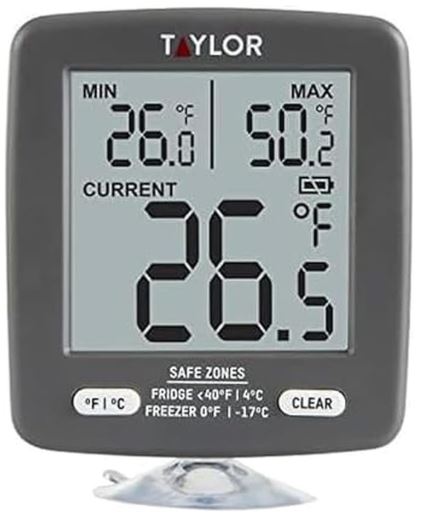 Check fridge and freezer temperature using the Taylor LCD Display Digital Kitchen Thermometer