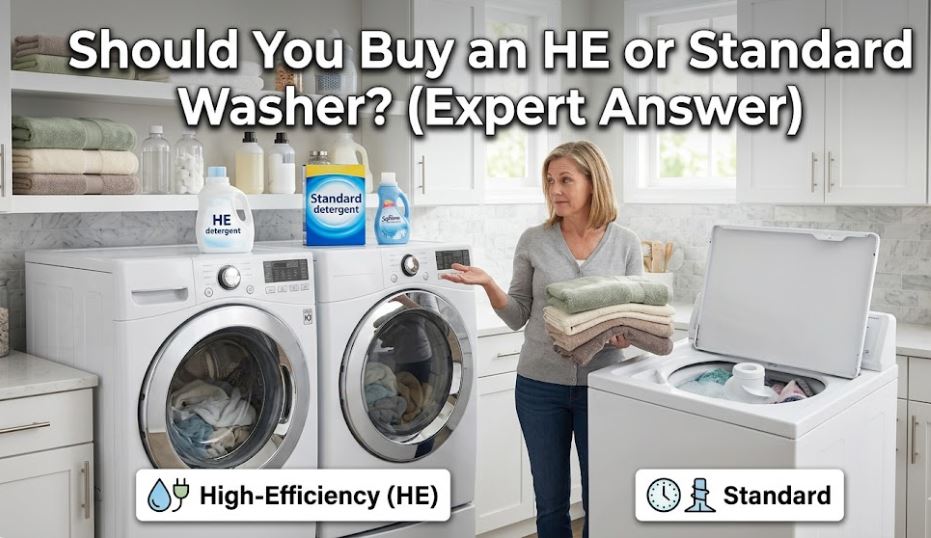 Thinking about upgrading to a high efficiency washer? Compare HE and standard washers based on cleaning, water use, and energy savings.