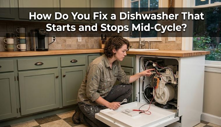 A dishwasher that starts then stops may point to overheating, faulty switches, or water supply issues. Learn how to diagnose the problem.