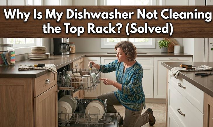 A dishwasher not cleaning the top rack may point to spray arm clogs or dish loading issues, among others