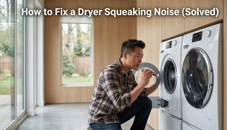 A dryer squeaking noise can signal worn drum rollers, bearings, or idler pulleys. Find out how to identify and fix the issue quickly.