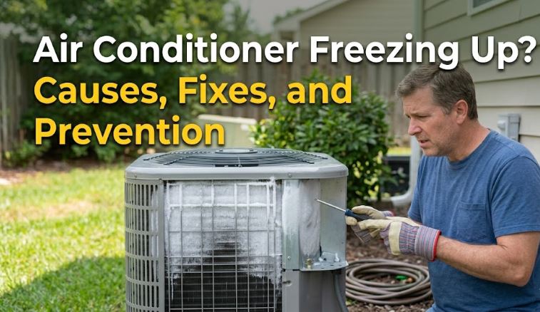 An AC freezing up during summer often points to airflow or refrigerant issues. Discover the most common causes and solutions.