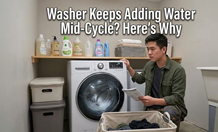 A washer that keeps adding water may have a faulty water level sensor, inlet valve, or control board. Learn what to inspect first.