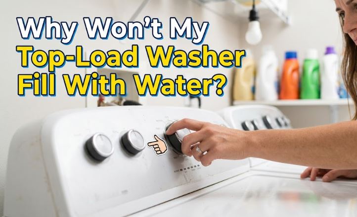 A top-load washer not filling with water may point to clogged inlet screens, faulty valves, pressure switch problems, or timer failures.