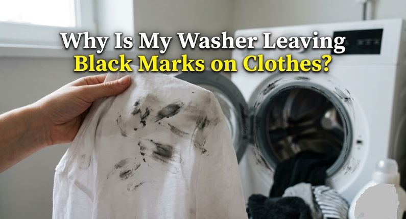 A washing machine leaving black marks on clothes may have drum residue, failing seals, or detergent buildup.