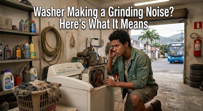 Learn what causes grinding sounds during washing or spinning and how to pinpoint the faulty component.