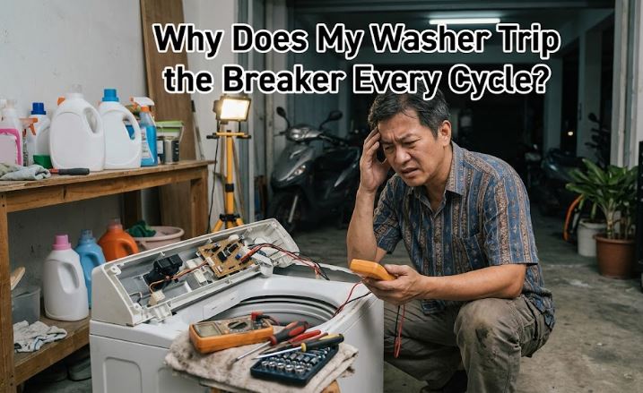 A washer that trips the breaker may indicate an electrical fault, damaged wiring, or a failing component.