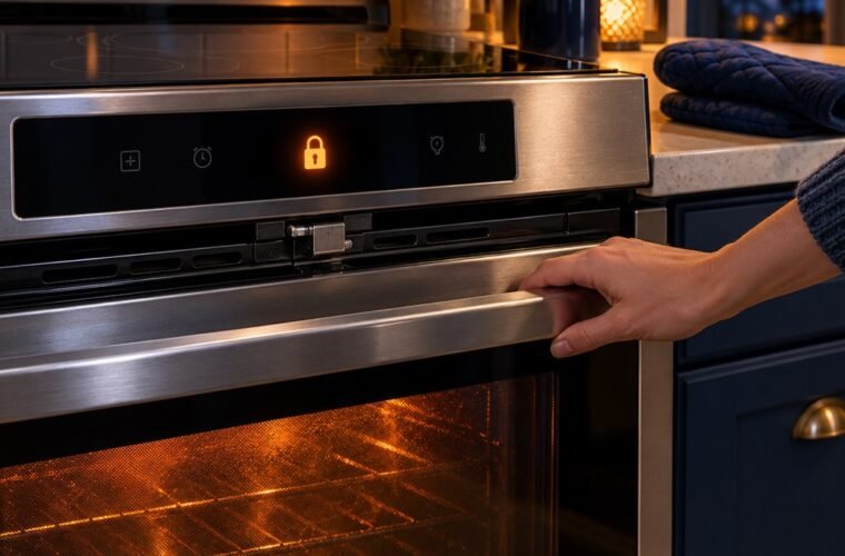 Homeowner waiting for a self-cleaning oven door lock to release as it cools