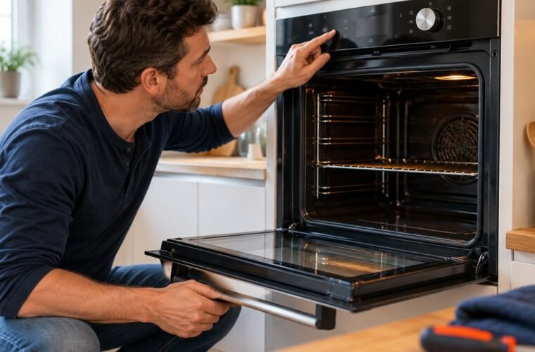 Homeowner checking a Samsung-style electric oven that is not heating
