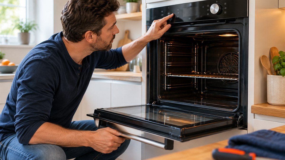 Homeowner checking a Samsung-style electric oven that is not heating